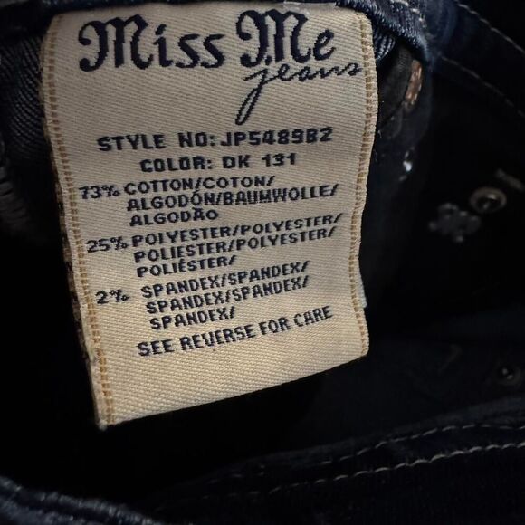 Miss Me JP5489B2 bootcut dark wash low rise embellished flap pocket jeans Sz 26 - Picture 8 of 8